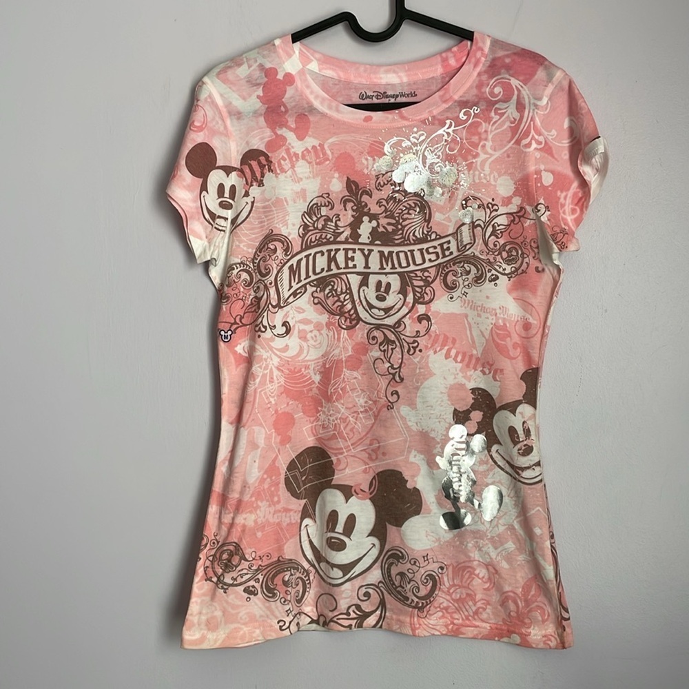 Walt Disney World Pink Silver Metallic Mickey Mouse Tie Dye T-shirt size M